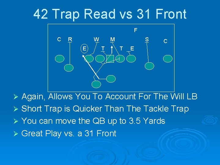 42 Trap Read vs 31 Front F C R W E M T S