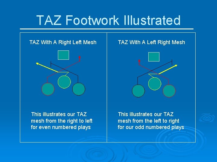 TAZ Footwork Illustrated TAZ With A Right Left Mesh TAZ With A Left Right