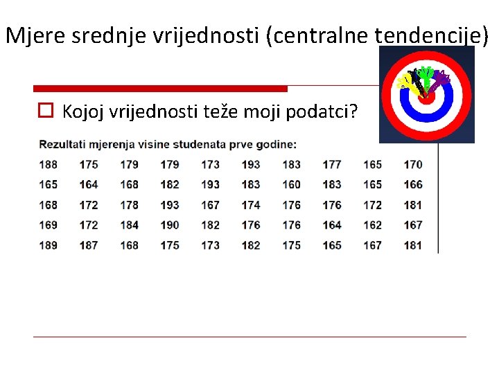 Mjere srednje vrijednosti (centralne tendencije) o Kojoj vrijednosti teže moji podatci? 