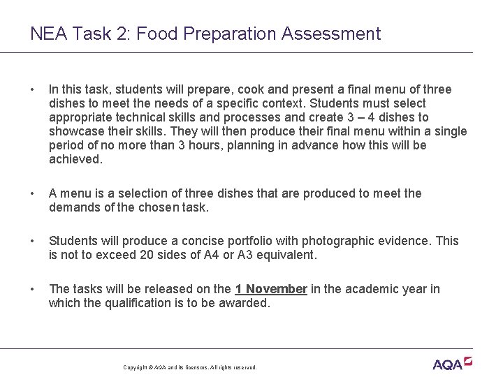 NEA Task 2: Food Preparation Assessment • In this task, students will prepare, cook