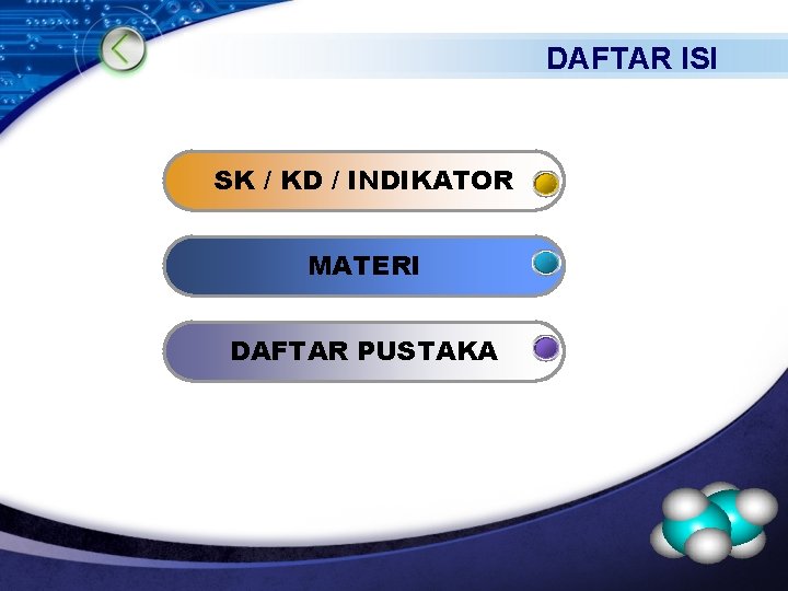 DAFTAR ISI SK / KD / INDIKATOR MATERI DAFTAR PUSTAKA LOGO 