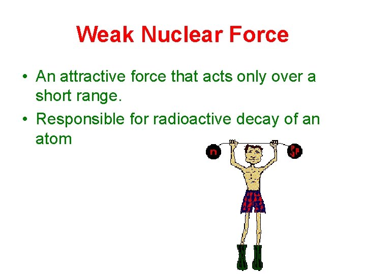 Weak Nuclear Force • An attractive force that acts only over a short range.