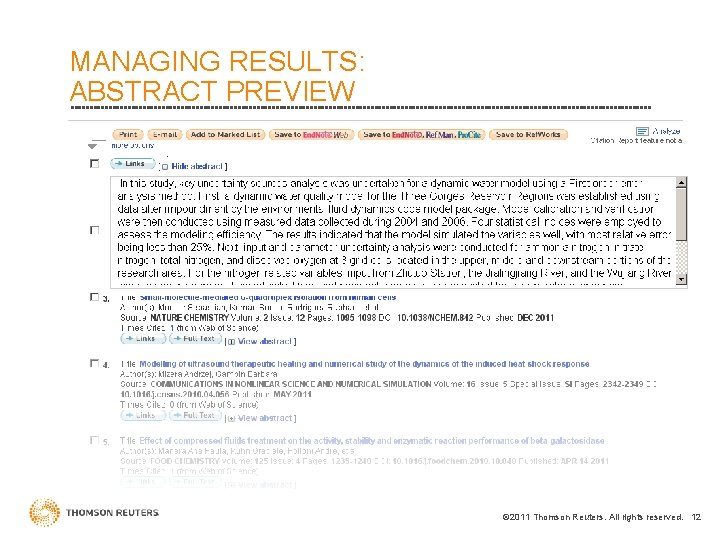 MANAGING RESULTS: ABSTRACT PREVIEW © 2011 Thomson Reuters. All rights reserved. 12 ed. 