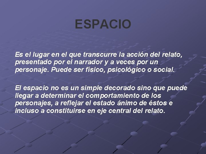 ESPACIO Es el lugar en el que transcurre la acción del relato, presentado por ESPACIO Es el lugar en el que transcurre la acción del relato, presentado por