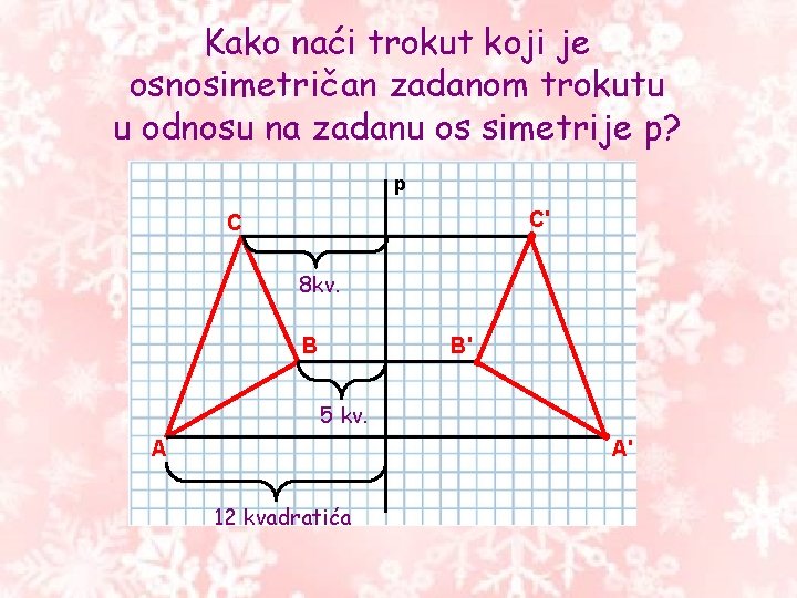 Kako naći trokut koji je osnosimetričan zadanom trokutu u odnosu na zadanu os simetrije Kako naći trokut koji je osnosimetričan zadanom trokutu u odnosu na zadanu os simetrije