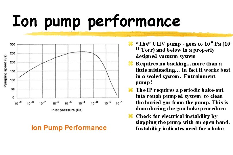 Ion pump performance Ion Pump Performance z “The” UHV pump - goes to 10