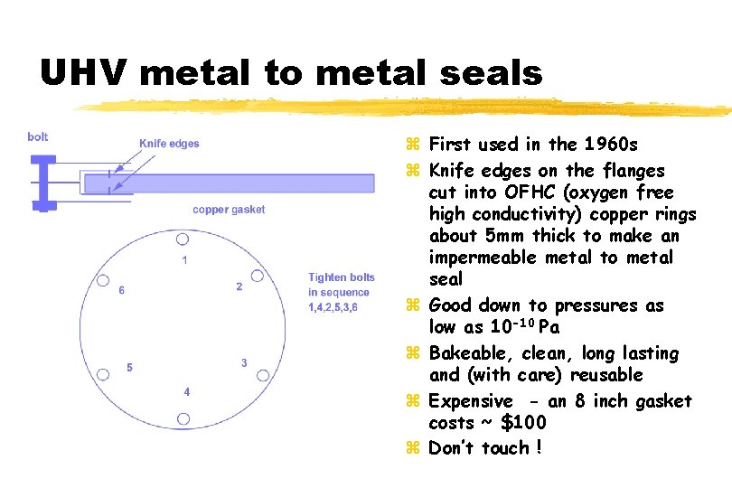 UHV metal to metal seals z First used in the 1960 s z Knife