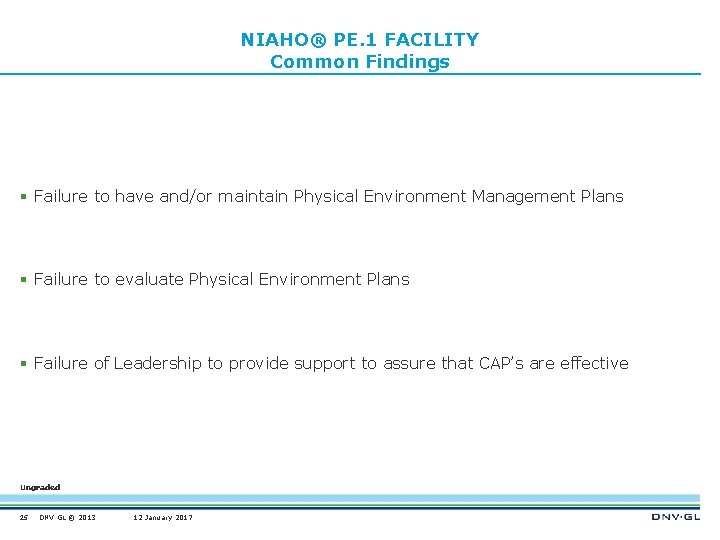 NIAHO® PE. 1 FACILITY Common Findings § Failure to have and/or maintain Physical Environment