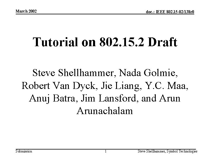 March 2002 doc. : IEEE 802. 15 -02/138 r 0 Tutorial on 802. 15.