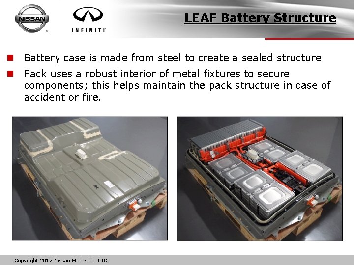LEAF Battery Structure n Battery case is made from steel to create a sealed