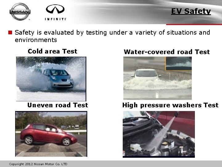 EV Safety n Safety is evaluated by testing under a variety of situations and