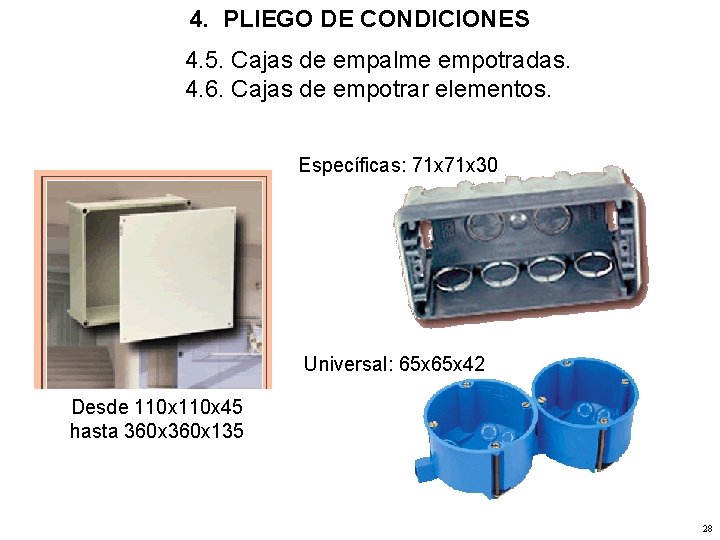4. PLIEGO DE CONDICIONES 4. 5. Cajas de empalme empotradas. 4. 6. Cajas de