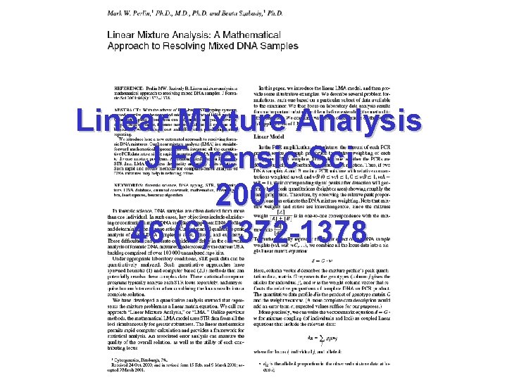 Linear Mixture Analysis J Forensic Sci 2001 46 (6) 1372 -1378 