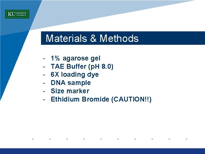 Materials & Methods - 1% agarose gel TAE Buffer (p. H 8. 0) 6