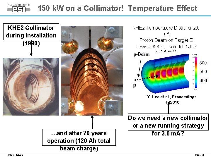 150 k. W on a Collimator! Temperature Effect KHE 2 Collimator during installation (1990)