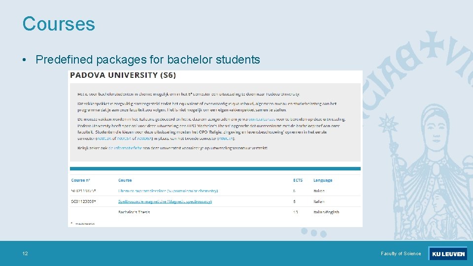 Courses • Predefined packages for bachelor students 12 Faculty of Science 