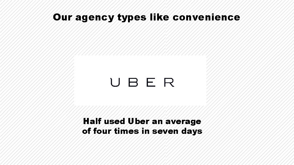 Our agency types like convenience Half used Uber an average of four times in Our agency types like convenience Half used Uber an average of four times in