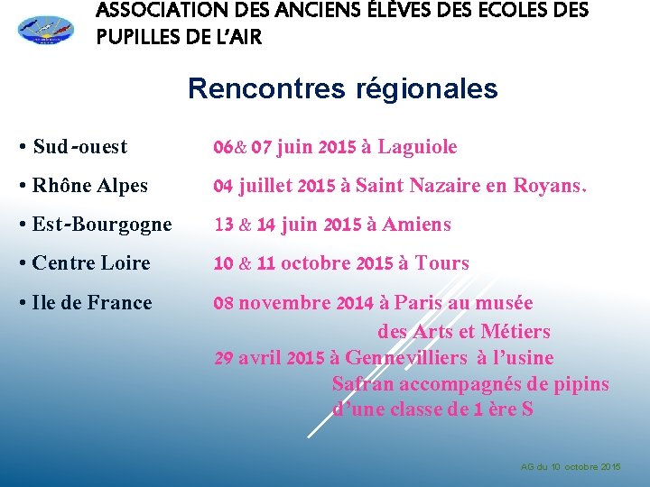 ASSOCIATION DES ANCIENS ÉLÈVES DES ECOLES DES PUPILLES DE L’AIR Rencontres régionales • Sud-ouest