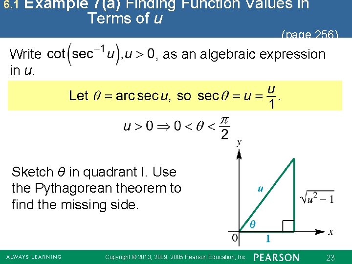 6. 1 Example 7(a) Finding Function Values in Terms of u (page 256) Write