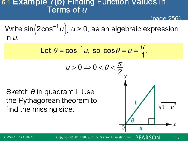 6. 1 Example 7(b) Finding Function Values in Terms of u (page 256) Write