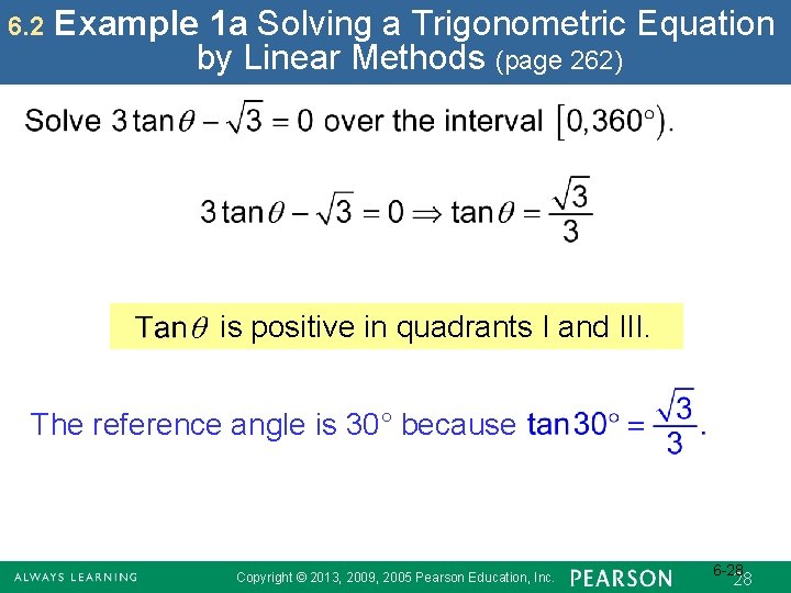 6. 2 Example 1 a Solving a Trigonometric Equation by Linear Methods (page 262)