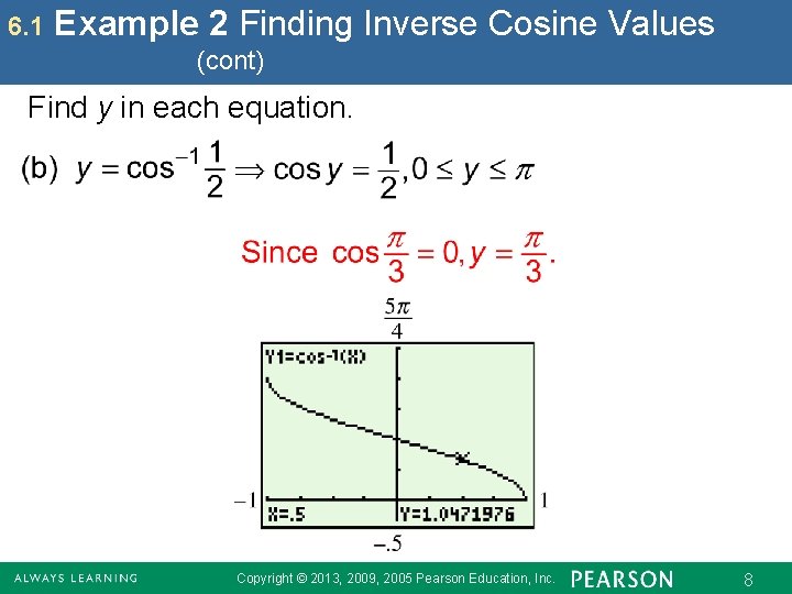 6. 1 Example 2 Finding Inverse Cosine Values (cont) Find y in each equation.