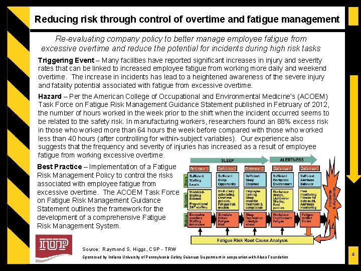 Reducing risk through control of overtime and fatigue management Re-evaluating company policy to better