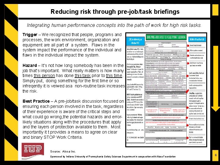 Reducing risk through pre-job/task briefings Integrating human performance concepts into the path of work