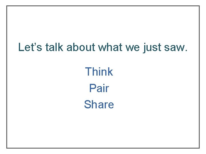 Let’s talk about what we just saw. Think Pair Share Let’s talk about what we just saw. Think Pair Share