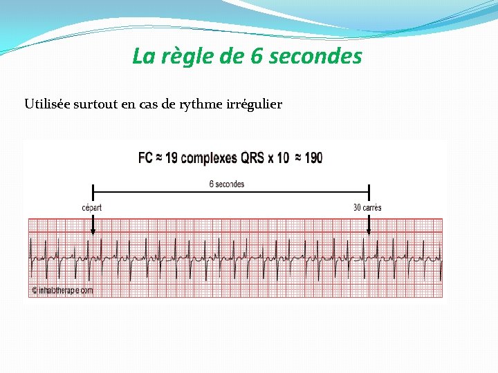 La règle de 6 secondes Utilisée surtout en cas de rythme irrégulier 