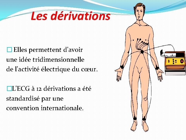 Les dérivations � Elles permettent d'avoir une idée tridimensionnelle de l'activité électrique du cœur.