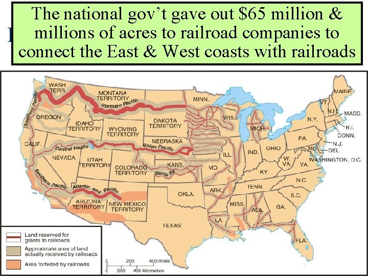 The national gov’t gave out $65 million & millions of acres to railroad companies
