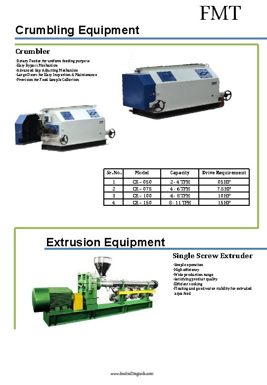 FMT Crumbling Equipment Crumbler • Rotary Feeder for uniform feeding purpose • Easy Bypass