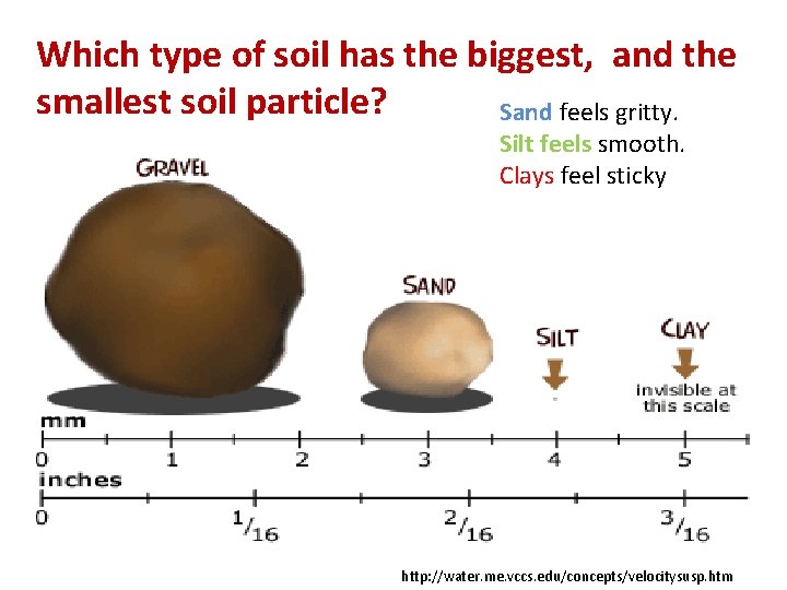 Which type of soil has the biggest, and the smallest soil particle? Sand feels