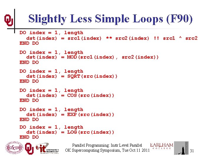 Slightly Less Simple Loops (F 90) DO index = 1, length dst(index) = src