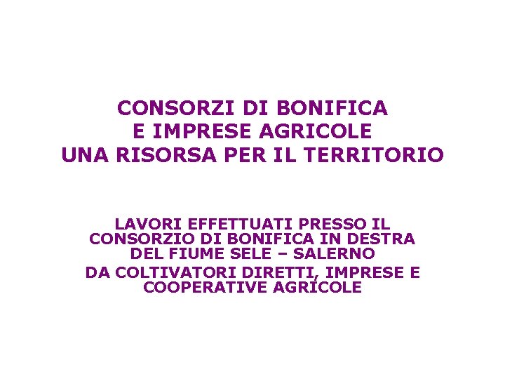 CONSORZI DI BONIFICA E IMPRESE AGRICOLE UNA RISORSA PER IL TERRITORIO LAVORI EFFETTUATI PRESSO