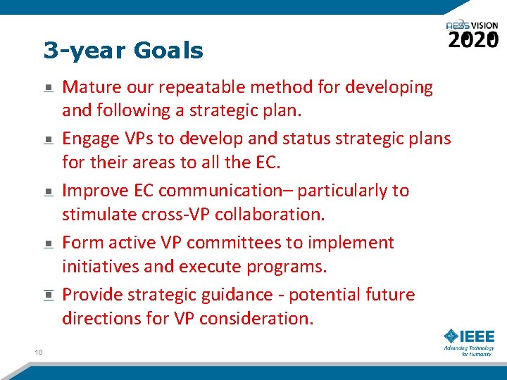 3 -year Goals Mature our repeatable method for developing and following a strategic plan.