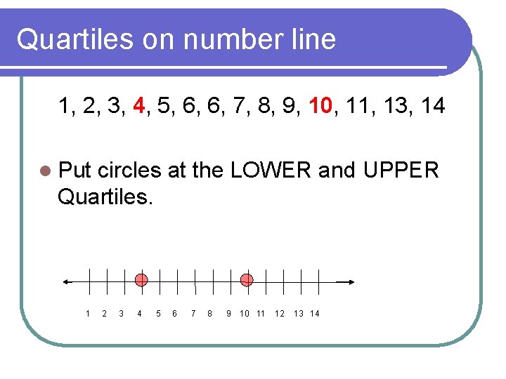 Quartiles on number line 1, 2, 3, 4, 5, 6, 6, 7, 8, 9,
