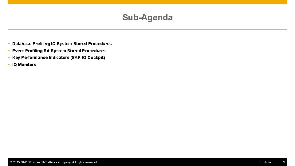 Sub-Agenda Database Profiling IQ System Stored Procedures Event Profiling SA System Stored Procedures Key