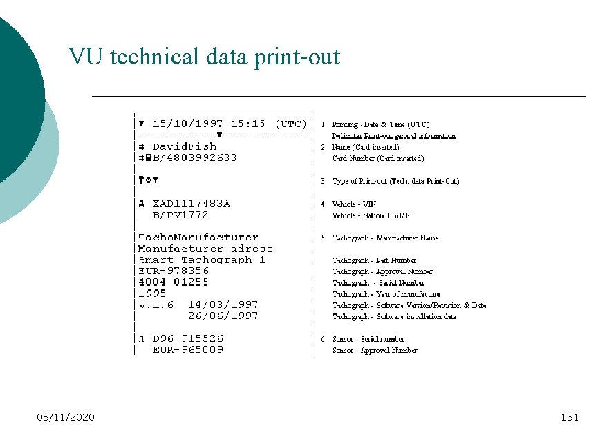 VU technical data print-out 05/11/2020 131 
