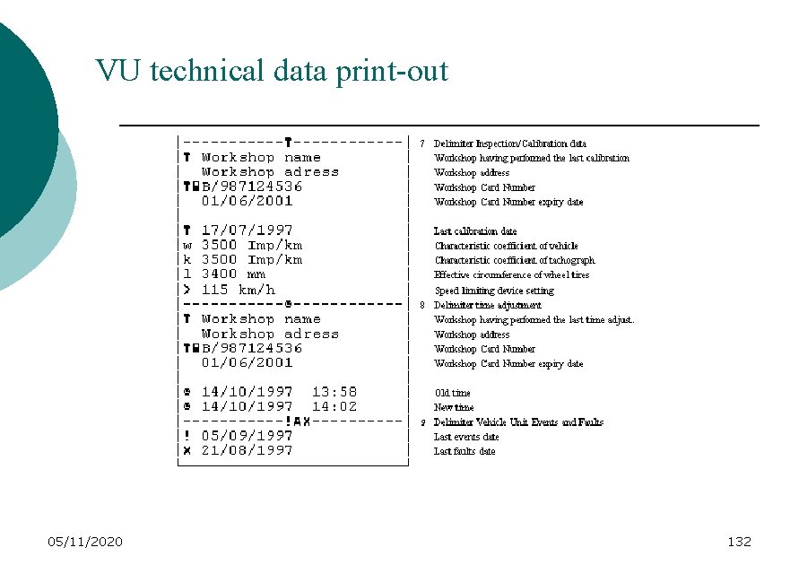 VU technical data print-out 05/11/2020 132 