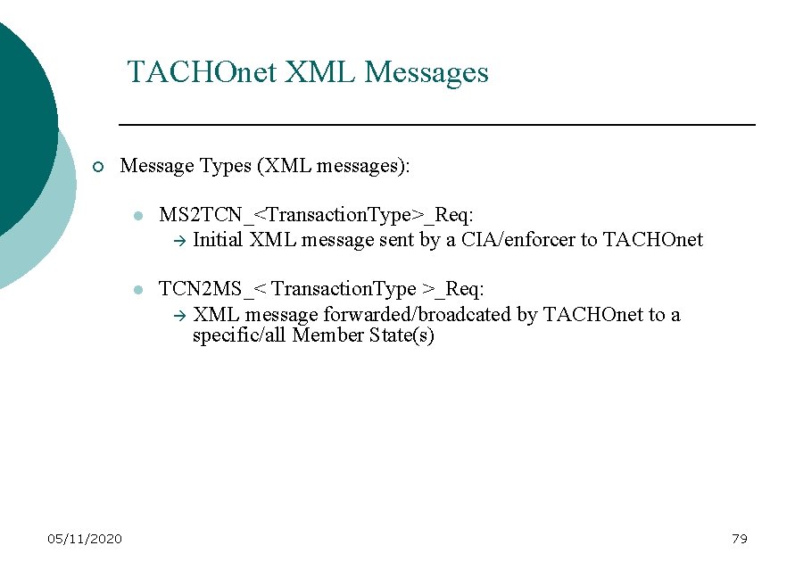 TACHOnet XML Messages ¡ Message Types (XML messages): 05/11/2020 l MS 2 TCN_<Transaction. Type>_Req:
