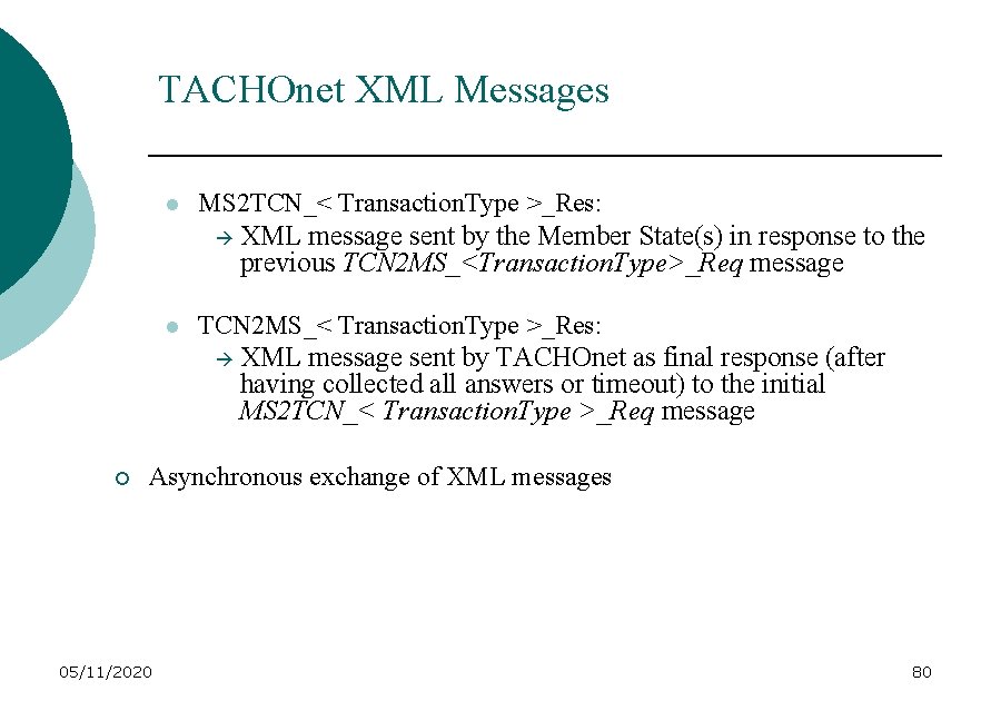 TACHOnet XML Messages ¡ l MS 2 TCN_< Transaction. Type >_Res: XML message sent