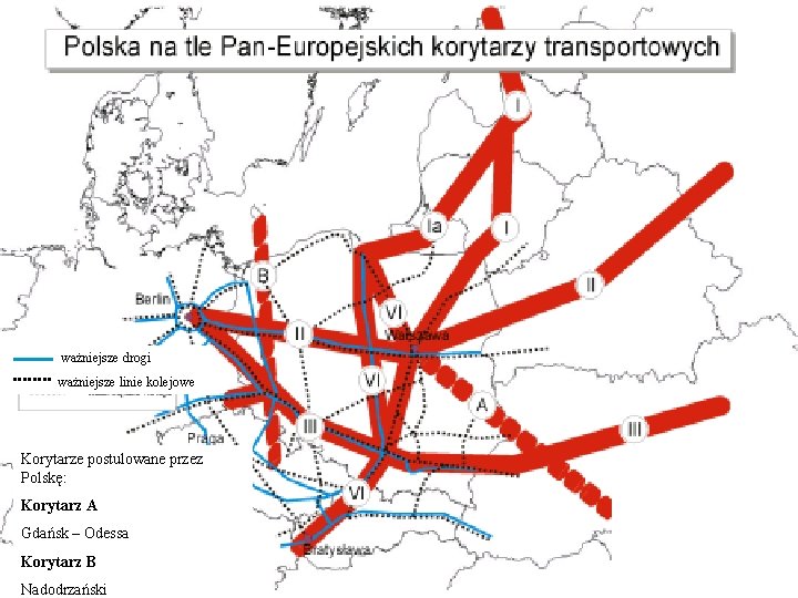 ważniejsze drogi ważniejsze linie kolejowe Korytarze postulowane przez Polskę: Korytarz A Gdańsk – ważniejsze drogi ważniejsze linie kolejowe Korytarze postulowane przez Polskę: Korytarz A Gdańsk –