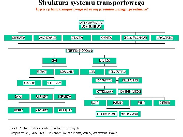 Struktura systemu transportowego Ujęcie systemu transportowego od strony przemieszczanego „przedmiotu” Rys. 1 Cechy i