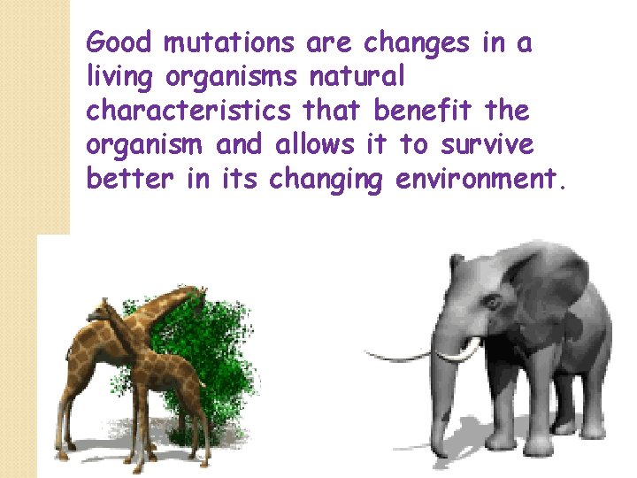 Good mutations are changes in a living organisms natural characteristics that benefit the organism