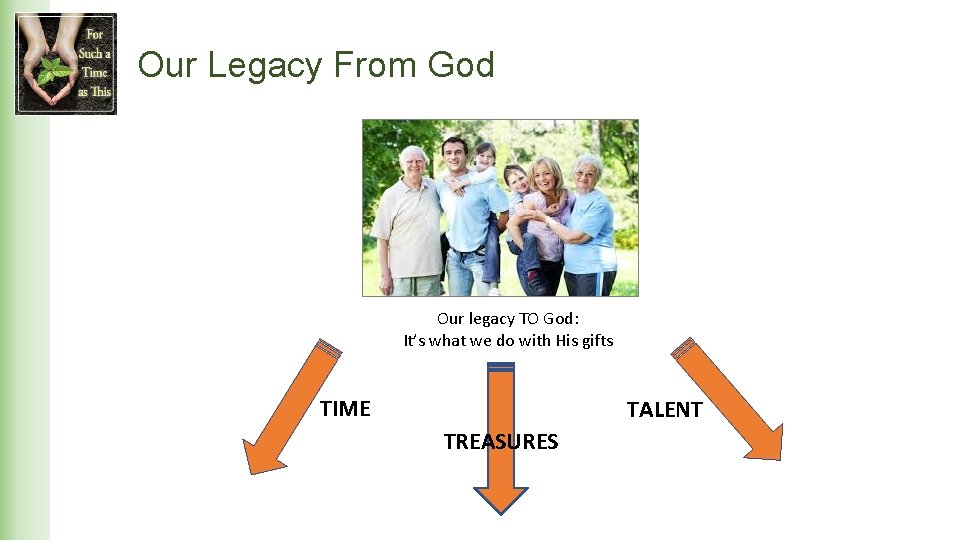 Our Legacy From God Our legacy TO God: It’s what we do with His