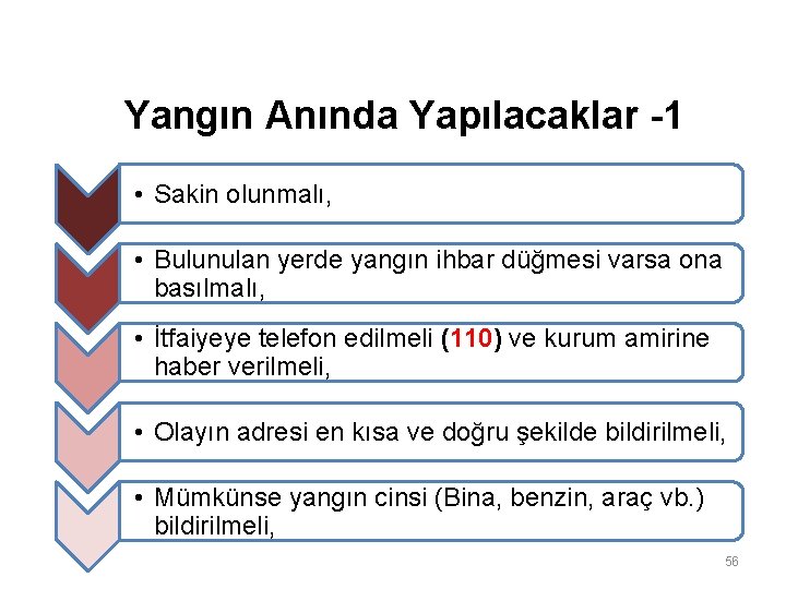 Yangın Anında Yapılacaklar -1 • Sakin olunmalı, • Bulunulan yerde yangın ihbar düğmesi Yangın Anında Yapılacaklar -1 • Sakin olunmalı, • Bulunulan yerde yangın ihbar düğmesi