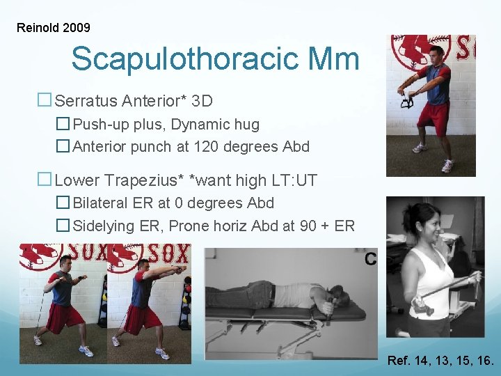 Reinold 2009 Scapulothoracic Mm �Serratus Anterior* 3 D � Push-up plus, Dynamic hug � Reinold 2009 Scapulothoracic Mm �Serratus Anterior* 3 D � Push-up plus, Dynamic hug �