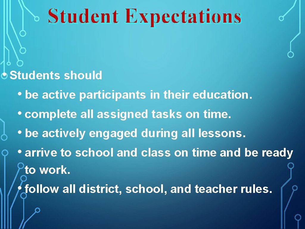 Student Expectations • Students should • be active participants in their education. • complete Student Expectations • Students should • be active participants in their education. • complete